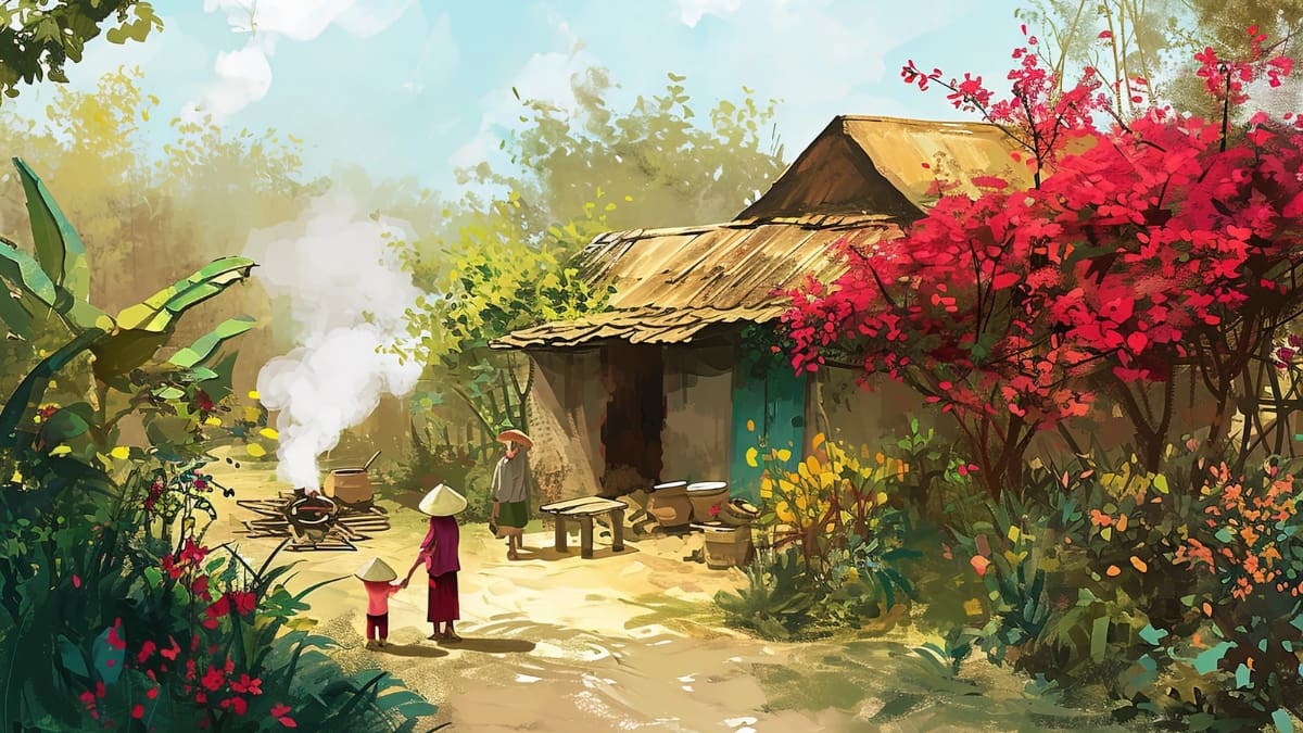 Background Tết xưa làng quê đẹp