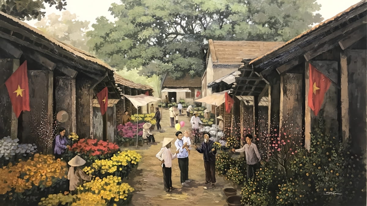 Background Tết xưa làng quê đẹp