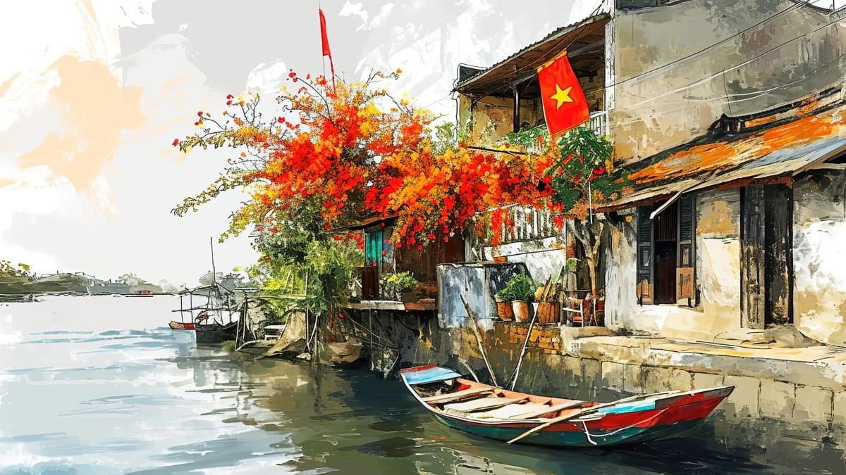 Background Tết xưa làng quê đẹp