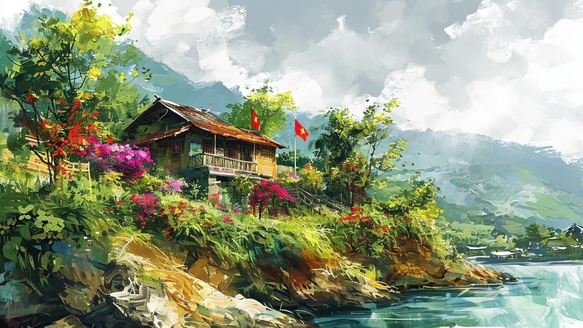 Background Tết xưa làng quê đẹp