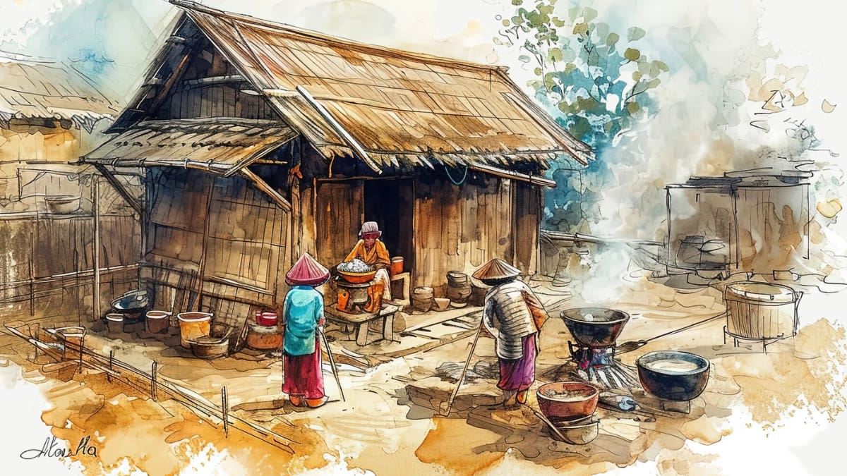 Background Tết xưa làng quê đẹp