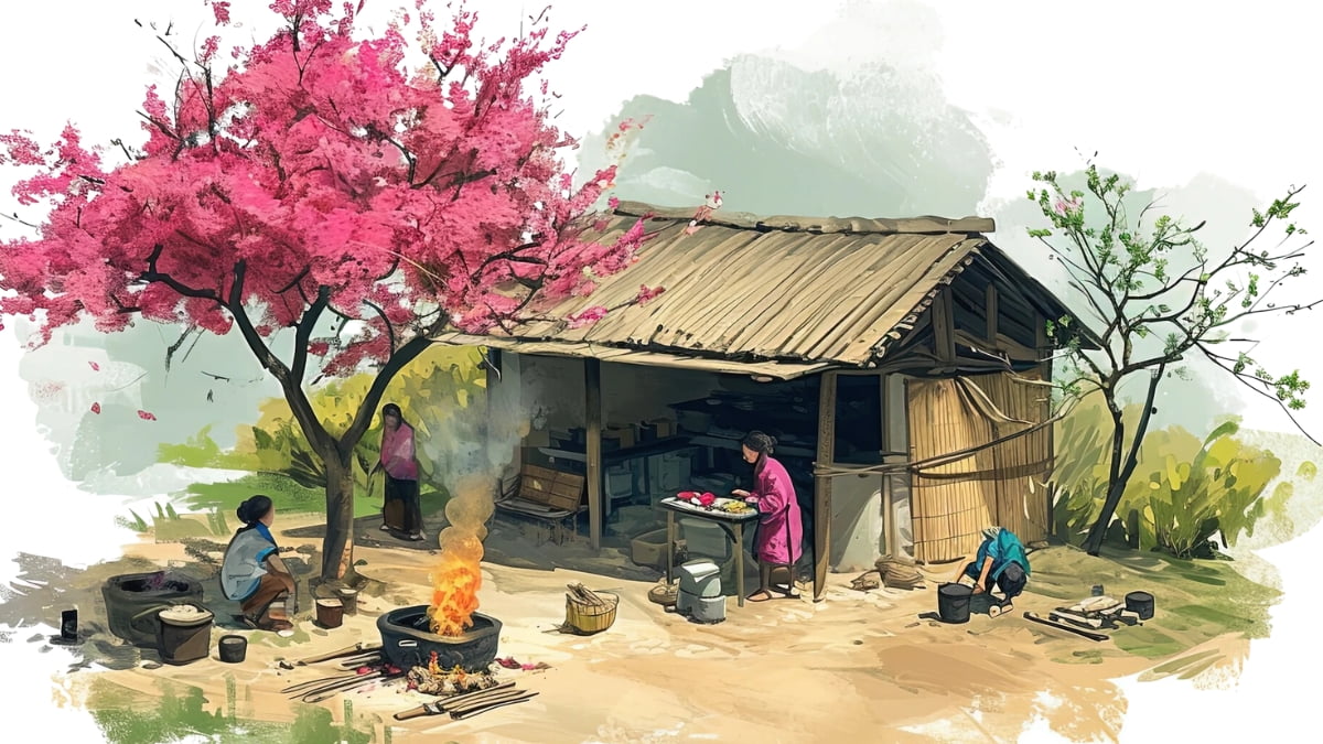 Background Tết xưa làng quê đẹp