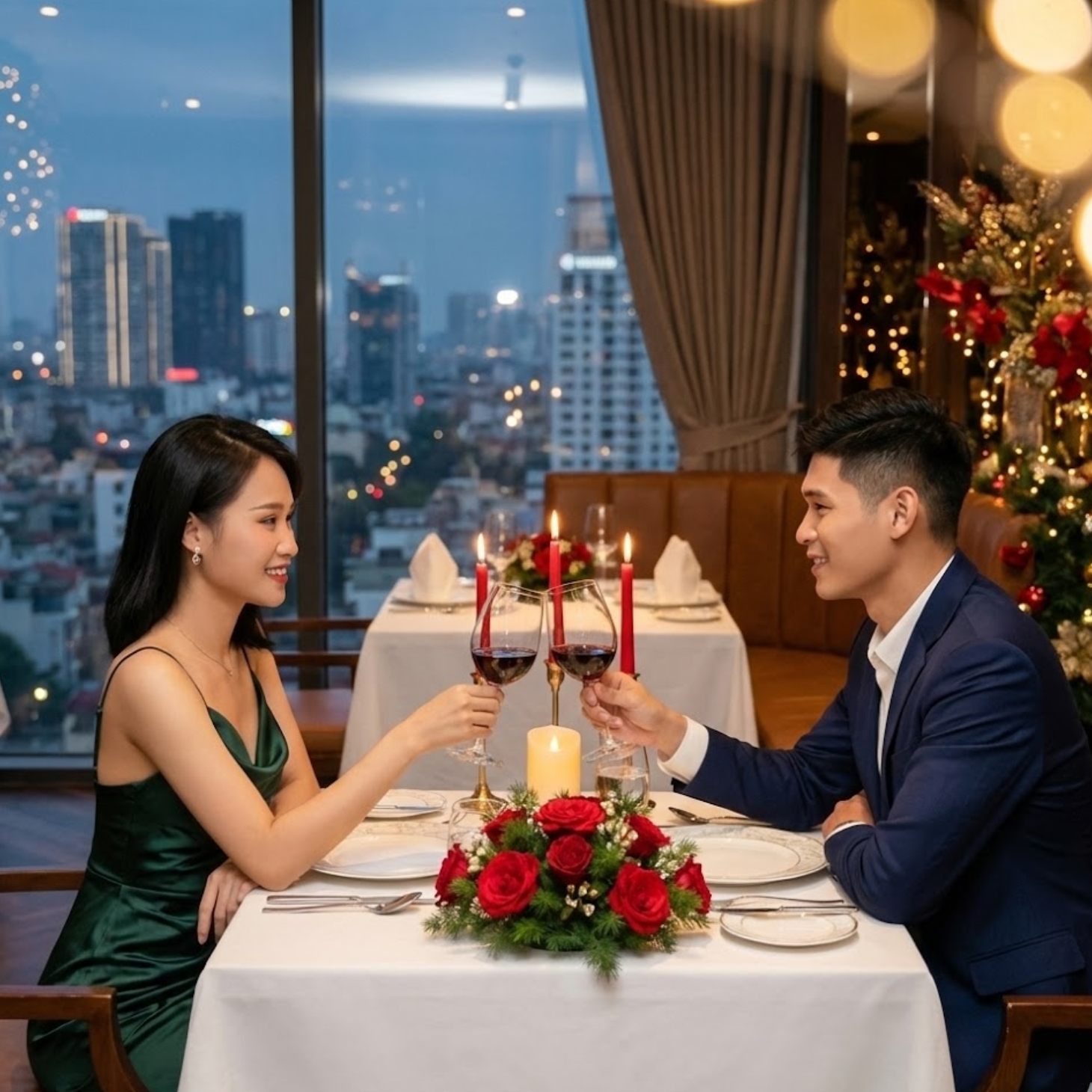 Hình ảnh cặp đôi có bữa tối lãng mạn, sang trọng, được tạo bởi AI