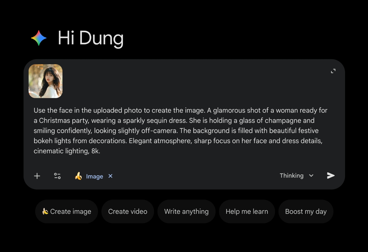 Nhập câu lệnh tạo ảnh Noel vào khung chat Gemini