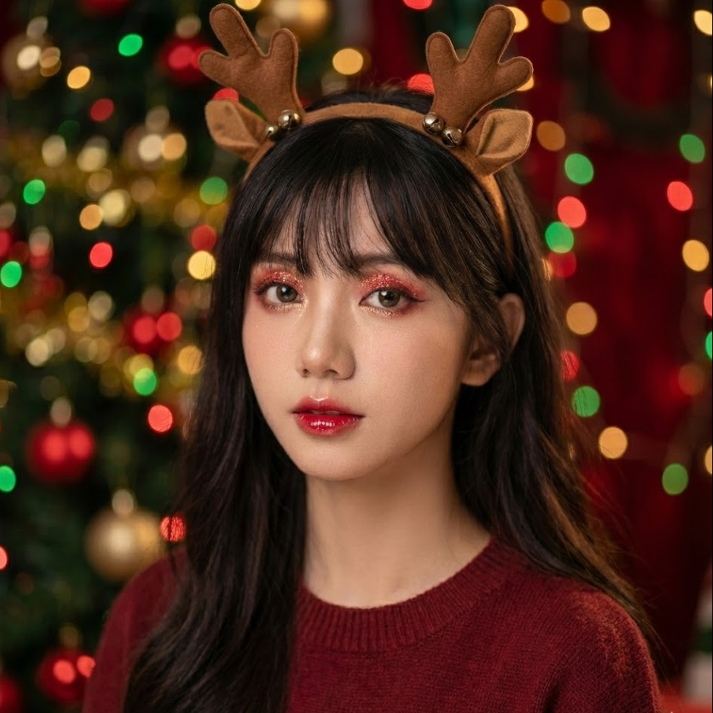 Ảnh chân dung cô gái chụp Giáng sinh được tạo bởi AI