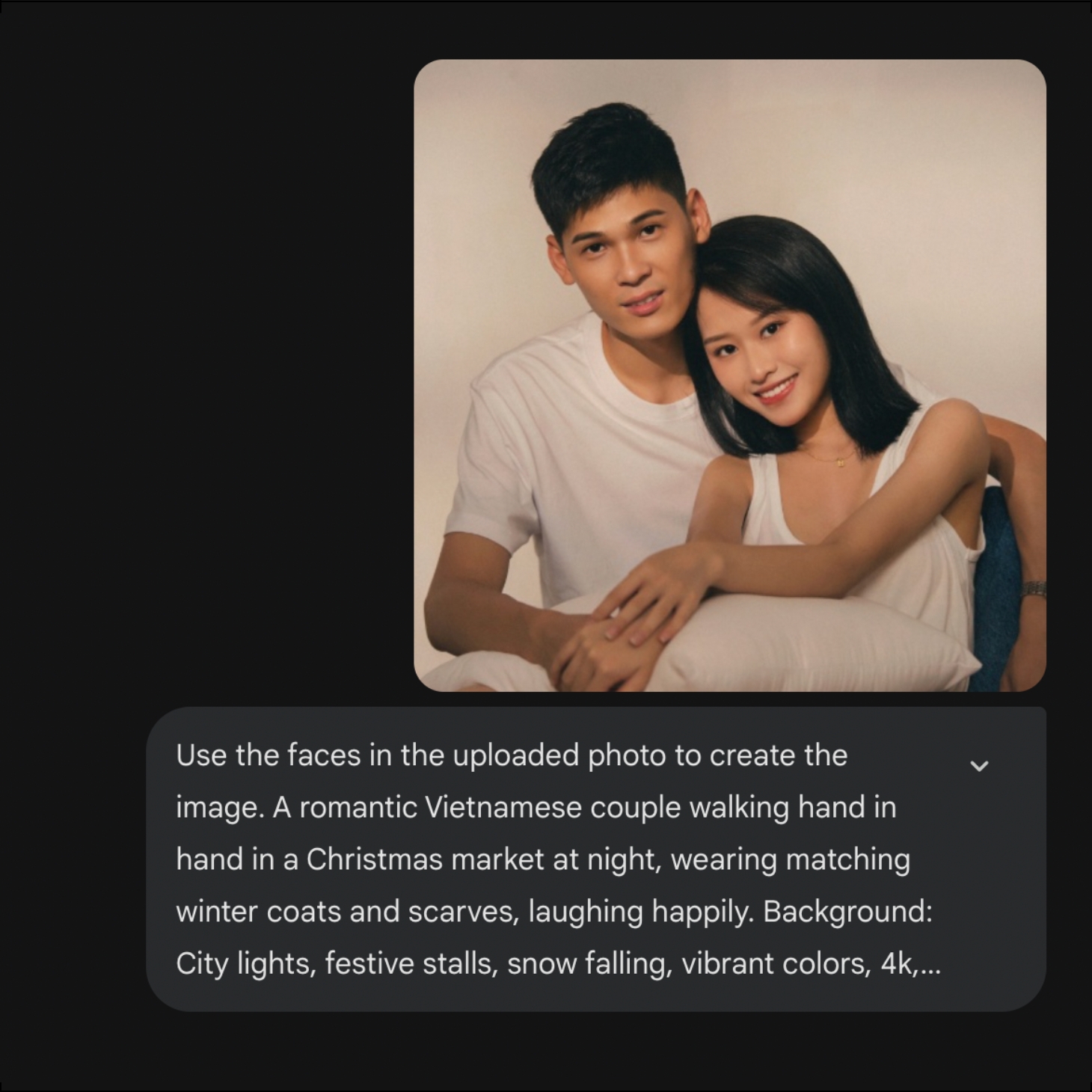 Viết câu lệnh tạo ảnh cho cặp đôi, sử dụng ảnh thật để thay thế gương mặt