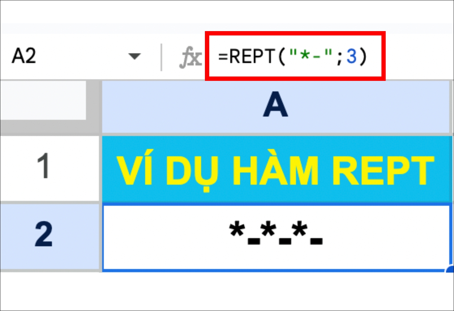 Ví dụ về hàm REPT - Là công thức dùng để lặp lại ký tự