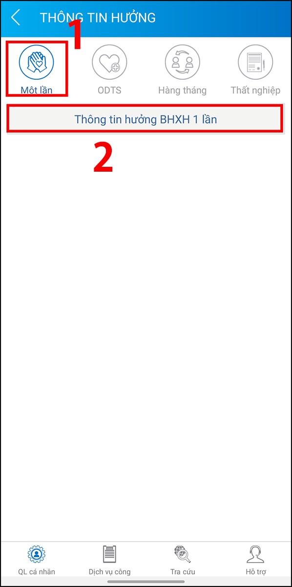 Chọn Quản lý cá nhân rồi chọn tiếp Thông tin hưởng