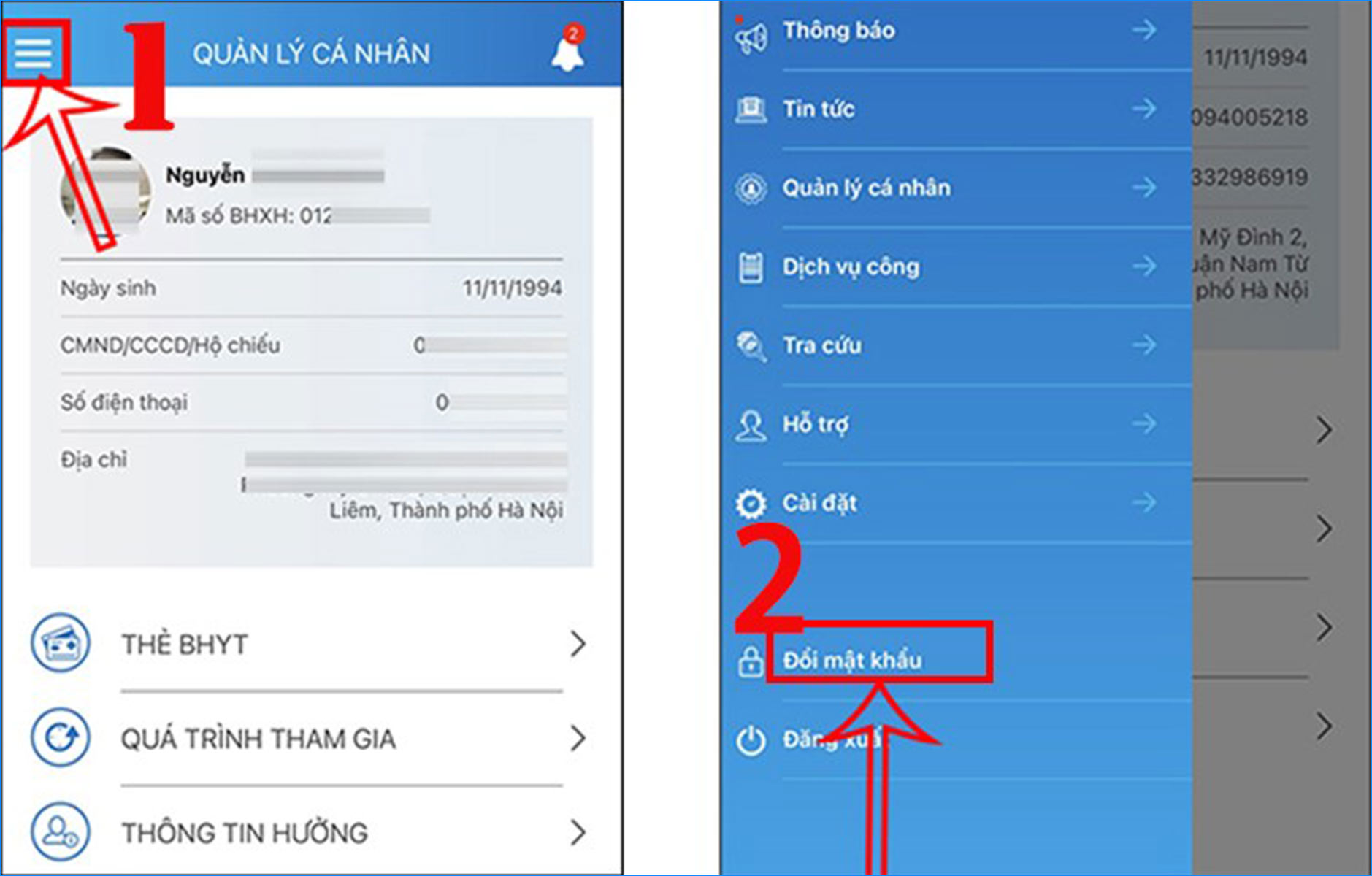 Chọn đổi mật khẩu