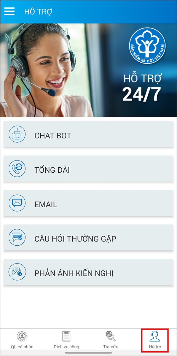 Phản ánh ý kiến, giải đáp thắc mắc tại mục Hỗ trợ