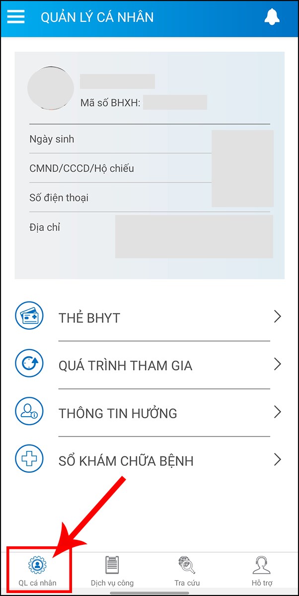 Chọn mục Quản lý cá nhân