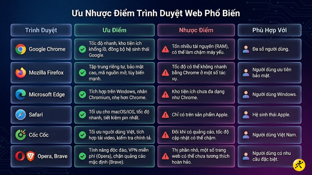 Top 5+ tr&igrave;nh duyệt web phổ biến