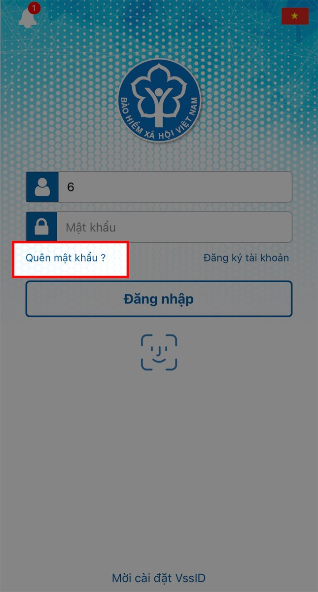 Mở VssID, tại màn hình đăng nhập chọn “Quên mật khẩu” để bắt đầu khôi phục
