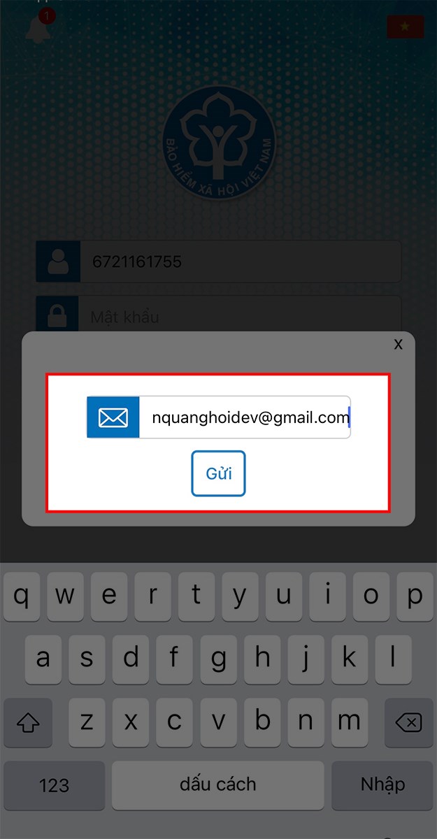 Nhập đúng Mã số BHXH và Email đã đăng ký, sau đó nhấn 
