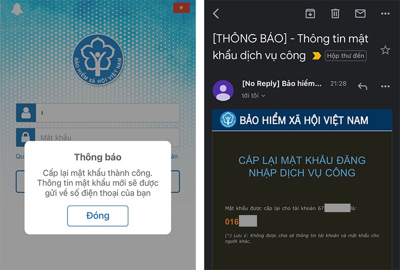 Mật khẩu mới sẽ được gửi về email. Mở email lấy mật khẩu, đăng nhập VssID và đổi mật khẩu mới