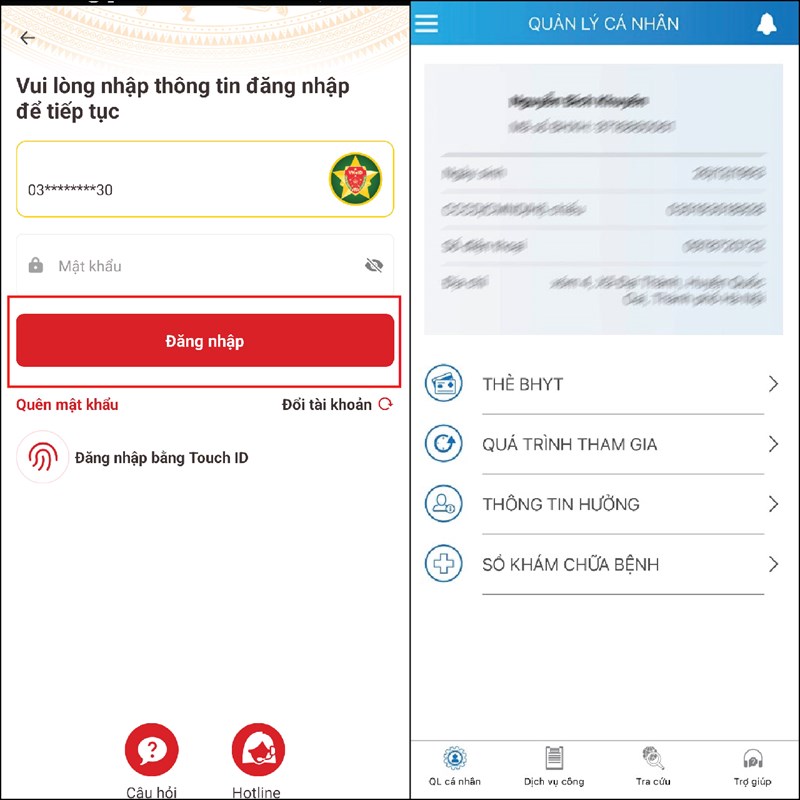 Nhập mật khẩu VNeID và đăng nhập; khi ứng dụng quay lại VssID là bạn đã đăng nhập thành công