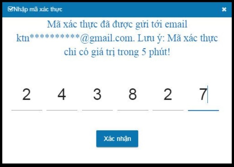 Nhập mã OTP được gửi về Email