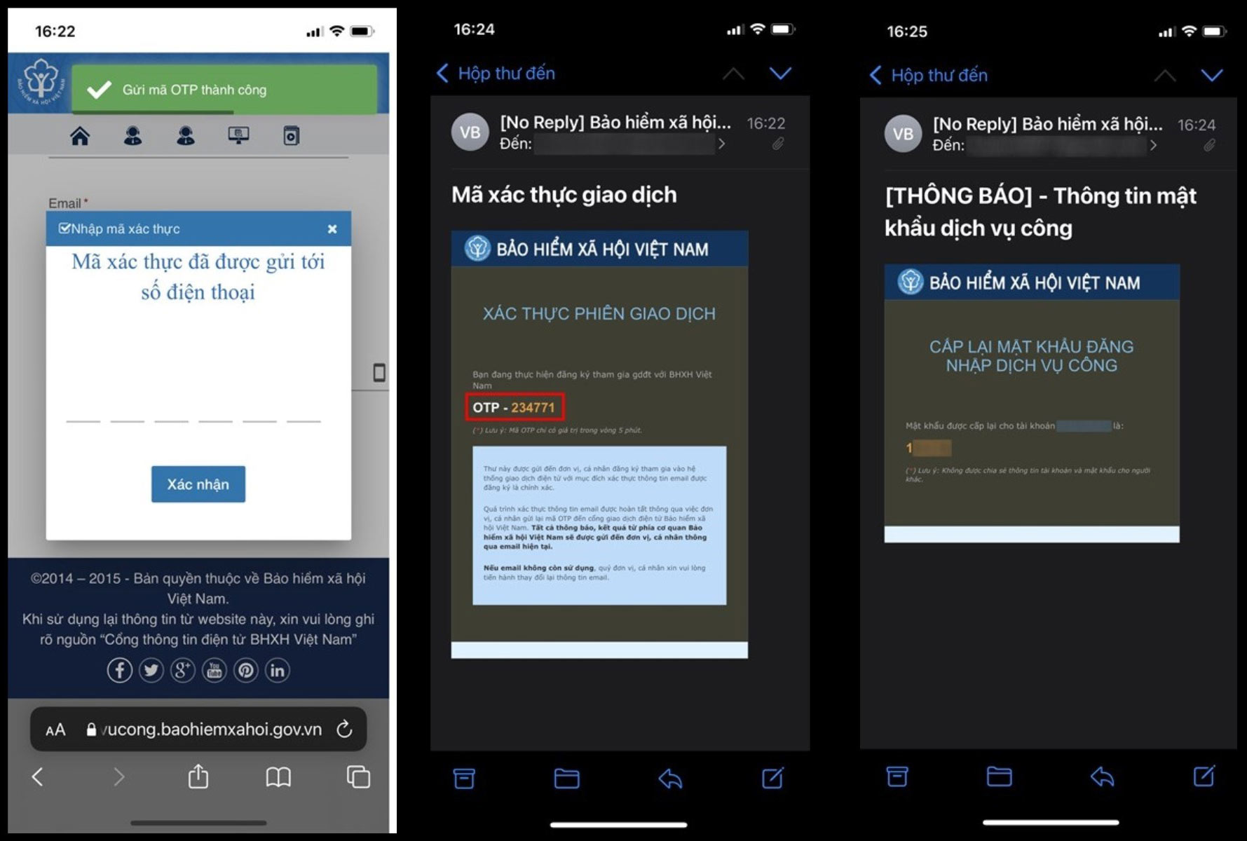 Nhập mã OTP gửi qua email, xác nhận để nhận mật khẩu VssID mới được hệ thống gửi về hộp thư của bạn