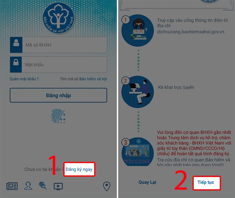 Chọn Đăng ký ngay rồi chọn Tiếp tục Chọn Đăng ký ngay rồi chọn Tiếp tục
