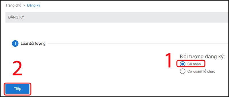 Chọn Đăng ký, chọn Tiếp Chọn Đăng ký, chọn Tiếp
