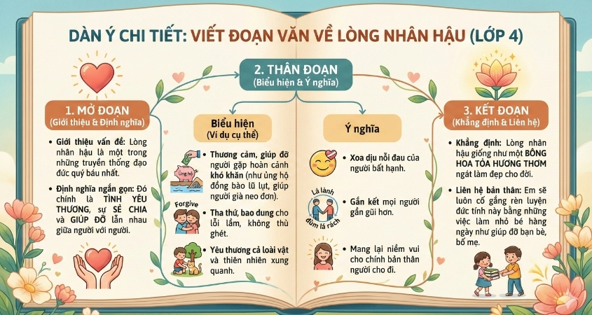 Dàn ý đoạn văn viết về lòng nhân hậu lớp 4