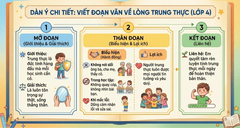 Dàn ý chi tiết cho đoạn văn về lòng trung thực lớp 4 Dàn ý chi tiết cho đoạn văn về lòng trung thực lớp 4