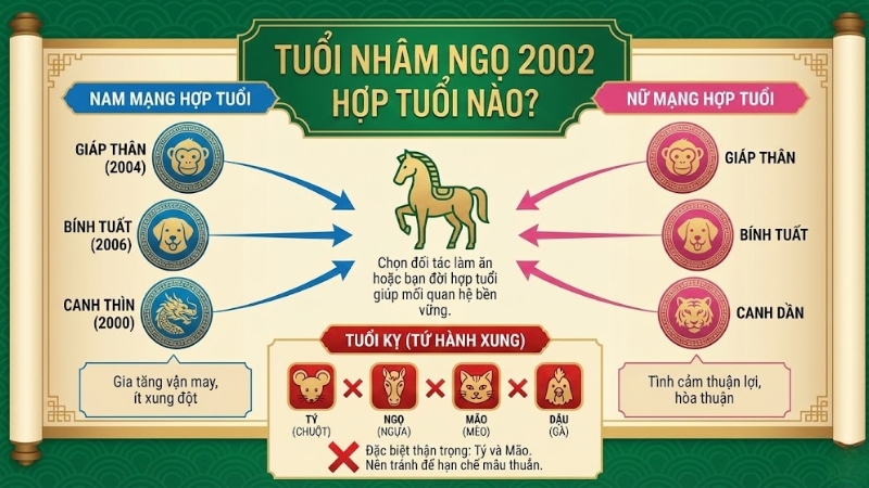 Tuổi Nh&acirc;m Ngọ 2002 hợp với tuổi n&agrave;o?