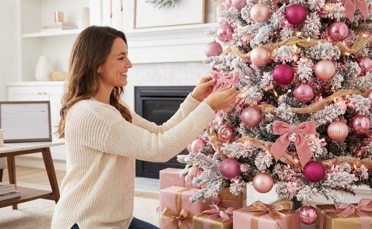 Trang trí cây thông Noel tông hồng