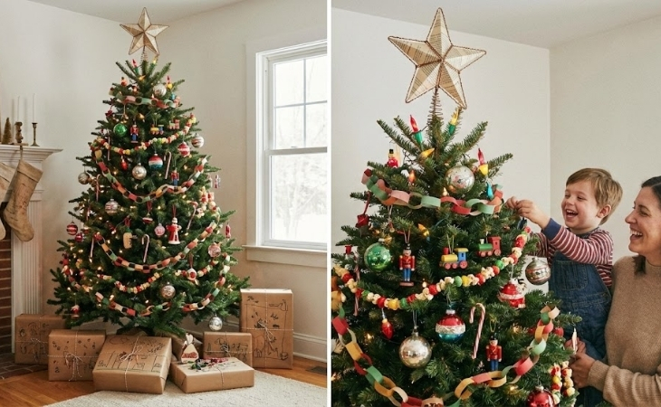 Trang trí Noel với cây thông theo phong cách tuổi thơ