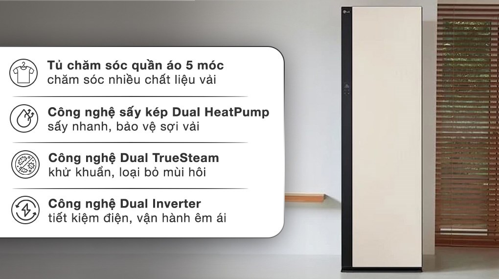 Tủ chăm sóc quần áo LG Styler Inverter 5 móc SC5MBR80H với Moving Hanger giúp loại bỏ bụi bẩn, mùi hôi hiệu quả