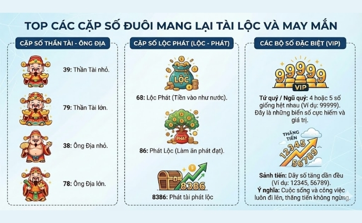 Các cặp số đuôi mang lại tài lộc và may mắn