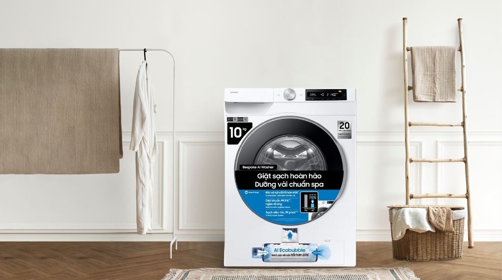 Máy giặt Samsung AI EcoBubble Inverter 10 kg WW10DG6U34LESV giặt sạch nhanh, diệt khuẩn hơi nước, tiết kiệm điện