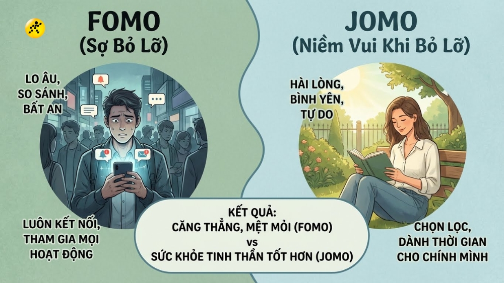 Ph&acirc;n biệt FOMO v&agrave; JOMO