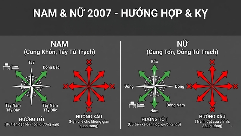 Sinh năm 2007 hợp hướng n&agrave;o?