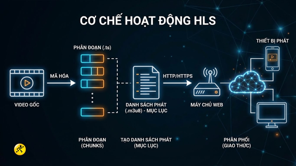Cơ chế cốt l&otilde;i của HLS l&agrave; chia nhỏ video th&agrave;nh c&aacute;c đoạn ngắn