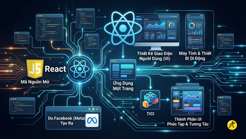 React l&agrave; một thư viện JavaScript m&atilde; nguồn mở được tạo ra bởi Facebook