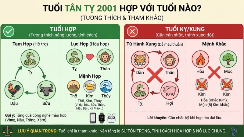 Tuổi T&acirc;n Tỵ 2001 hợp với tuổi n&agrave;o?