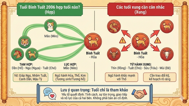 B&iacute;nh Tuất 2006 hợp với c&aacute;c tuổi thuộc tam hợp Dần &ndash; Ngọ &ndash; Tuất