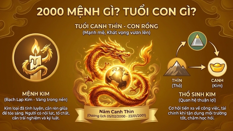 Người sinh năm 2000 là tuổi Canh Thìn mệnh Kim Người sinh năm 2000 là tuổi Canh Thìn mệnh Kim
