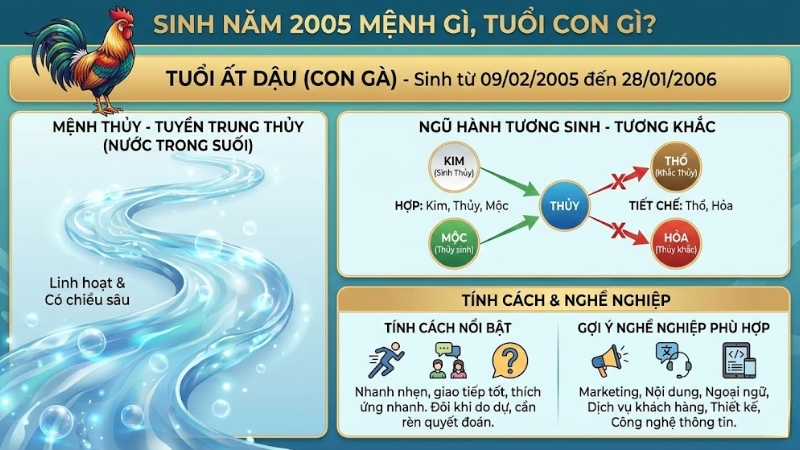 Người sinh năm 2005 l&agrave; tuổi Ất Dậu mệnh Thủy