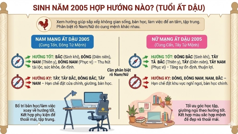 Sinh năm 2005 hợp hướng n&agrave;o?