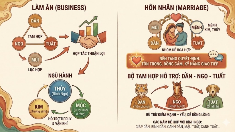 Tuổi Ngọ thuộc tam hợp Dần – Ngọ – Tuất và lục hợp với Mùi Tuổi Ngọ thuộc tam hợp Dần – Ngọ – Tuất và lục hợp với Mùi