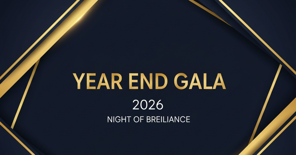 Backdrop tông tối phối gold ánh kim, chữ gãy gọn, tạo vẻ sang trọng cho Gala tất niên đẳng cấp