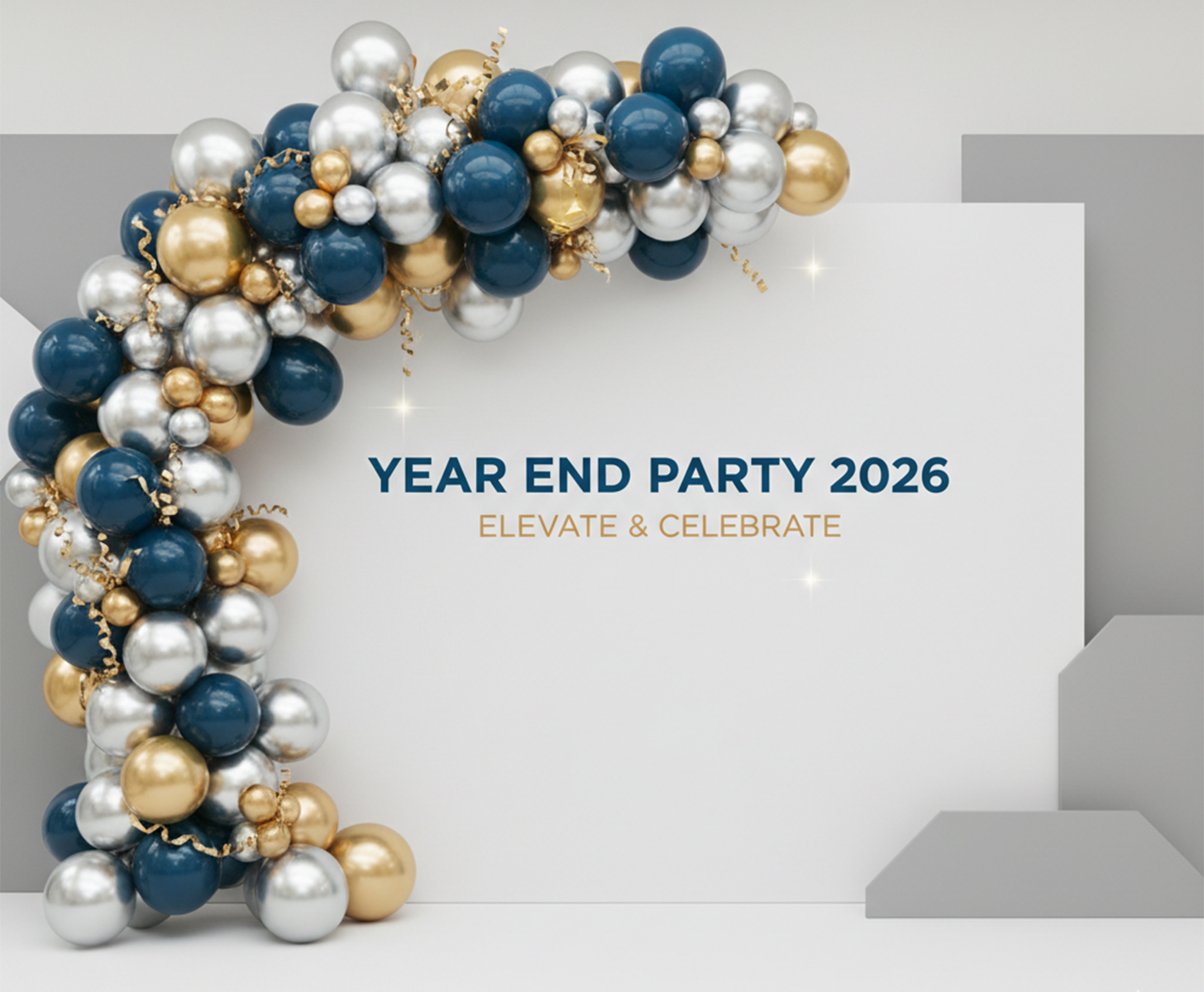 Backdrop tông tối phối gold ánh kim, chữ gãy gọn, tạo vẻ sang trọng cho Gala tất niên đẳng cấp