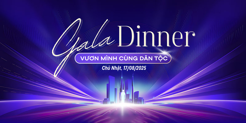 Backdrop tông tối phối gold ánh kim, chữ gãy gọn, tạo vẻ sang trọng cho Gala tất niên đẳng cấp