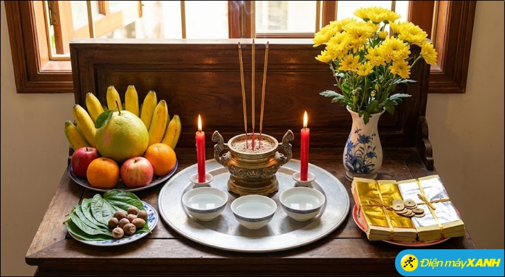 Với ngày mùng 1 thuộc ngày Sóc, lễ chay thường được ưu tiên để giữ sự thanh tịnh, bao gồm hương hoa, trà quả tươi