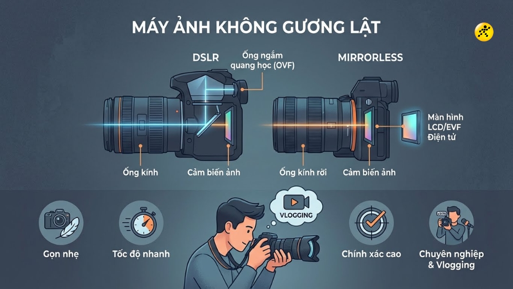 Máy ảnh Mirrorless là loại máy ảnh kỹ thuật số có thể thay đổi ống kính Máy ảnh Mirrorless là loại máy ảnh kỹ thuật số có thể thay đổi ống kính