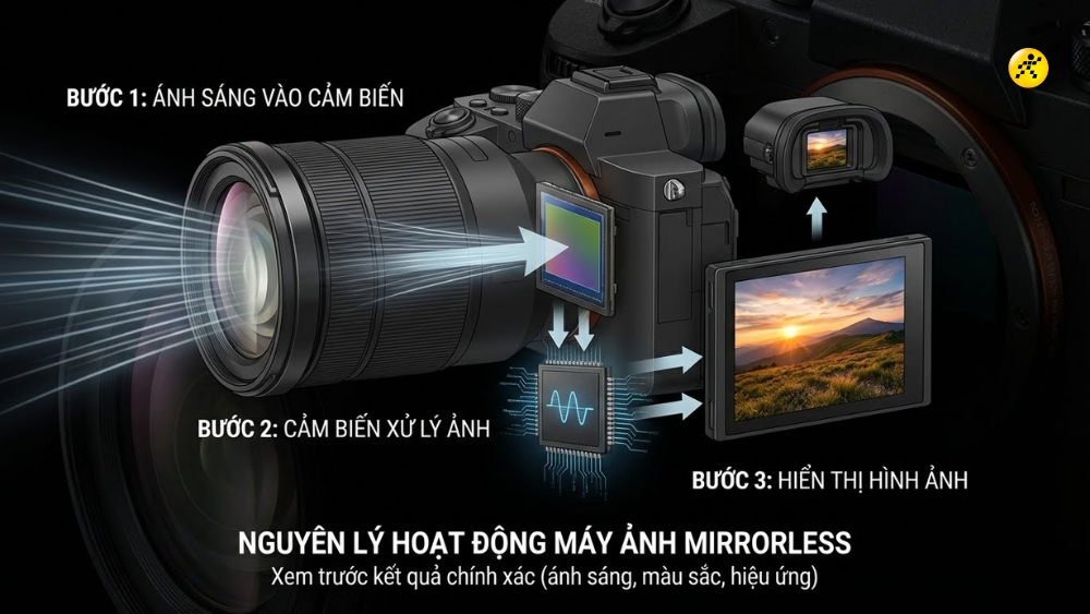 Nguyên lý hoạt động của máy ảnh Mirrorless Nguyên lý hoạt động của máy ảnh Mirrorless