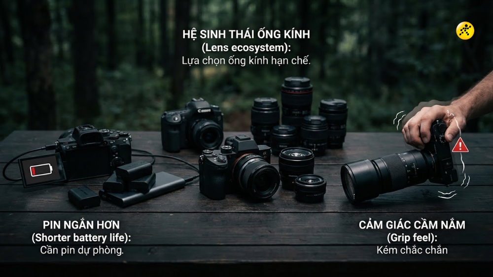 Nhược điểm của máy ảnh Mirrorless Nhược điểm của máy ảnh Mirrorless