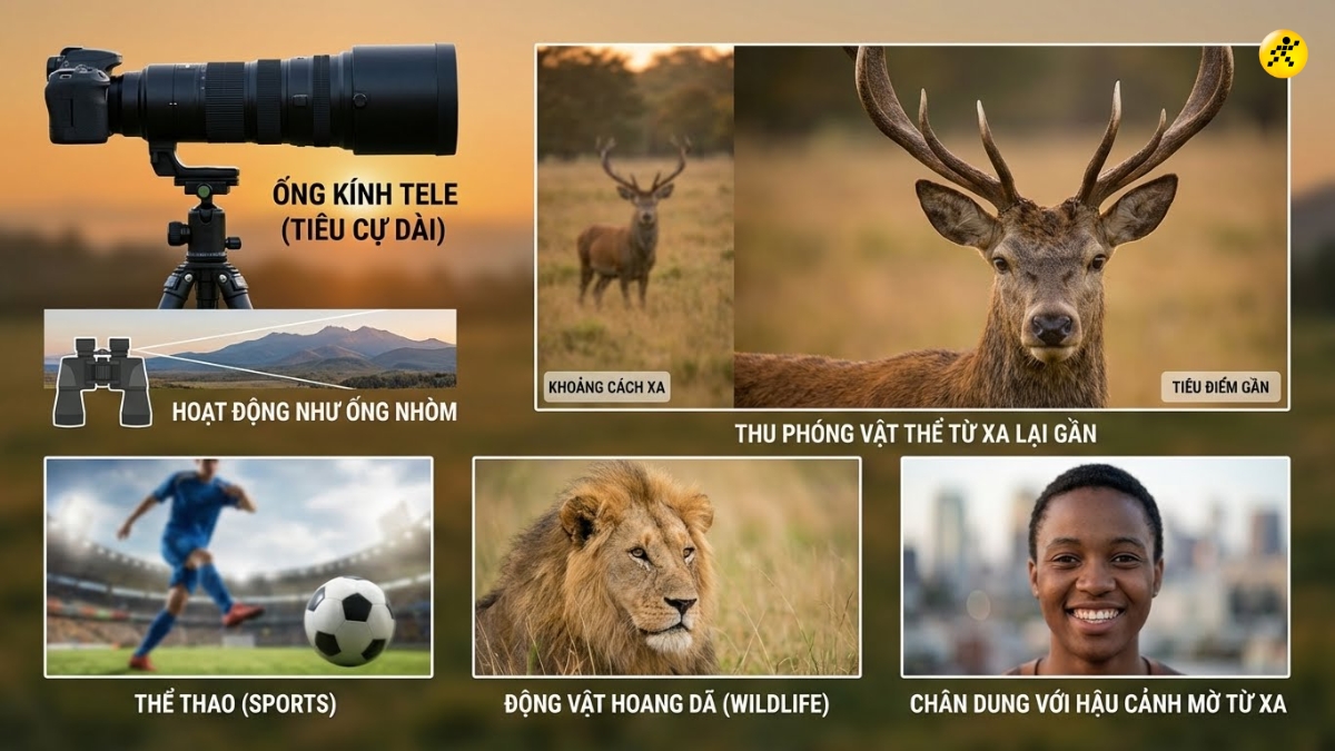 Lens tele l&yacute; tưởng để chụp thể thao, động vật hoang d&atilde;